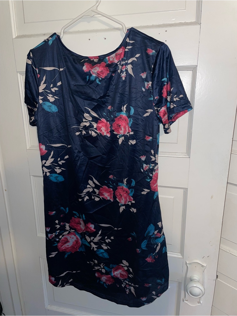 Navy Floral Shift Dress with Pink & Teal Blooms